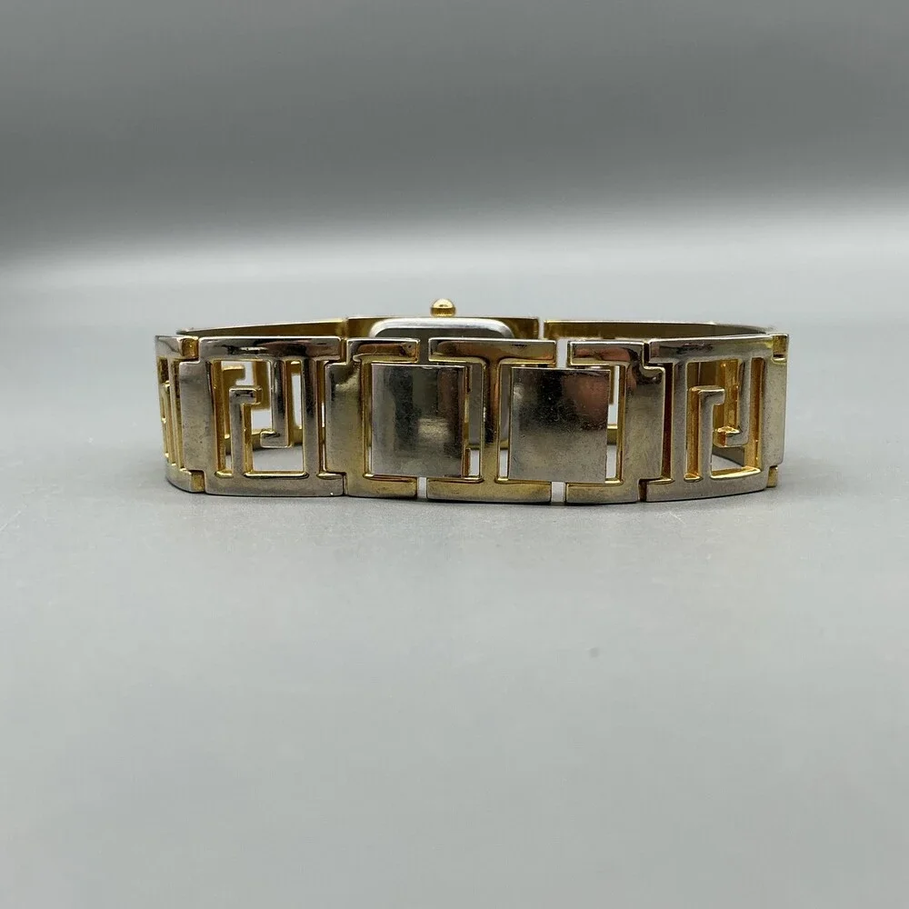 LA Express Womens Watch 18mm Gold Tone Greek Key Bracelet New Battery 7.5
